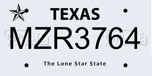 MZR3764 Texas License Plate