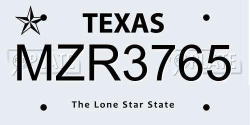 MZR3765 Texas License Plate