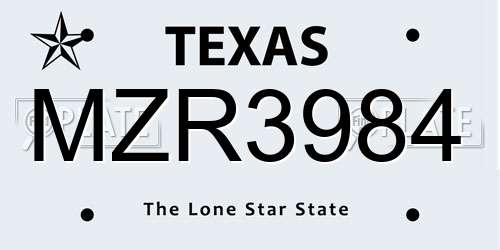 MZR3984 Texas License Plate