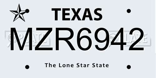 MZR6942 Texas License Plate