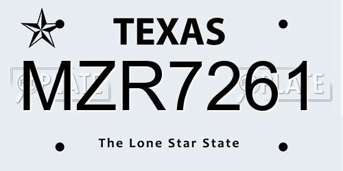 MZR7261 Texas License Plate