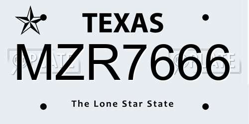 MZR7666 Texas License Plate