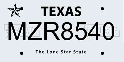 MZR8540 Texas License Plate