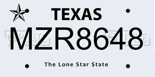 MZR8648 Texas License Plate