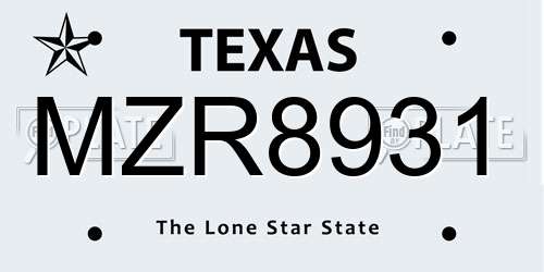 MZR8931 Texas License Plate