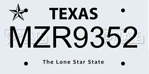 MZR9352 Texas License Plate