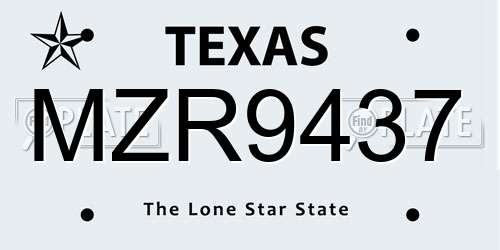 MZR9437 Texas License Plate