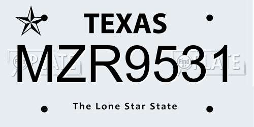 MZR9531 Texas License Plate