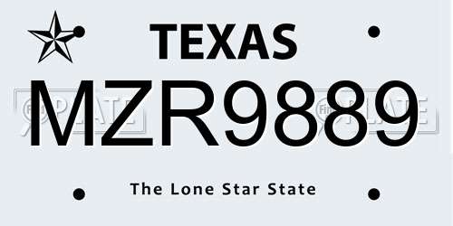 MZR9889 Texas License Plate