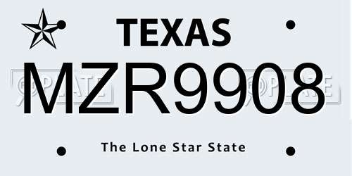 MZR9908 Texas License Plate