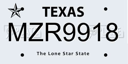 MZR9918 Texas License Plate