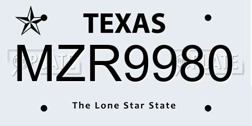 MZR9980 Texas License Plate