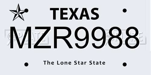 MZR9988 Texas License Plate