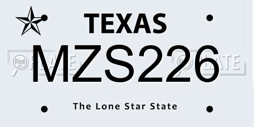 MZS226 Texas License Plate