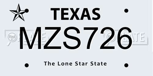 MZS726 Texas License Plate