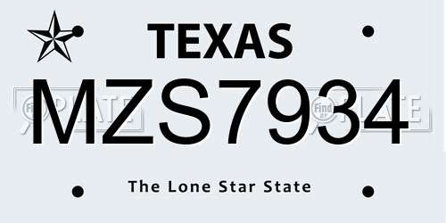 MZS7934 Texas License Plate