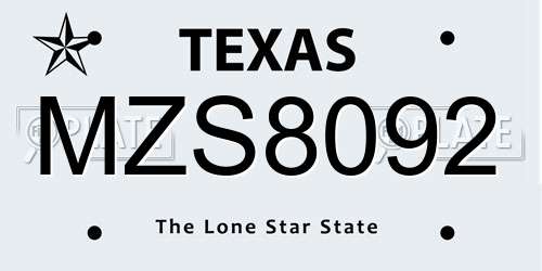 MZS8092 Texas License Plate