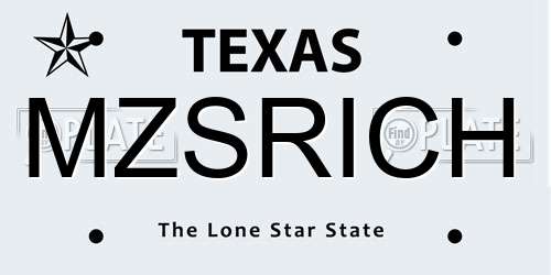 MZSRICH Texas License Plate
