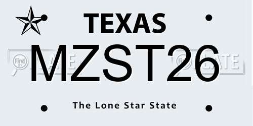 MZST26 Texas License Plate