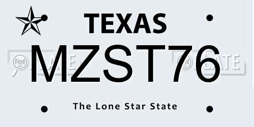 MZST76 Texas License Plate