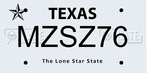 MZSZ76 Texas License Plate