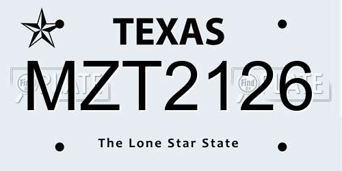 MZT2126 Texas License Plate