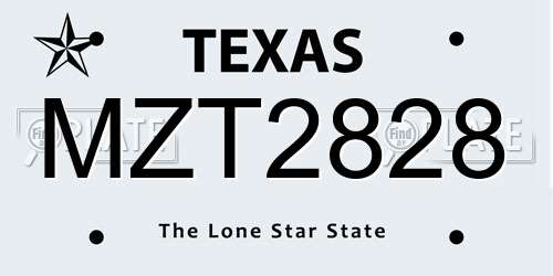 MZT2828 Texas License Plate