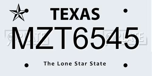 MZT6545 Texas License Plate