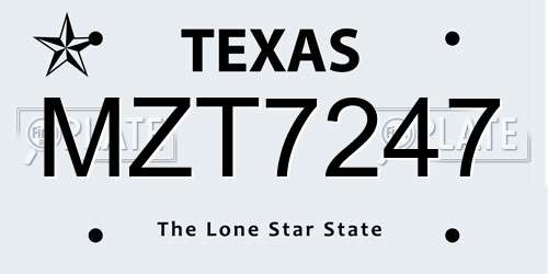MZT7247 Texas License Plate