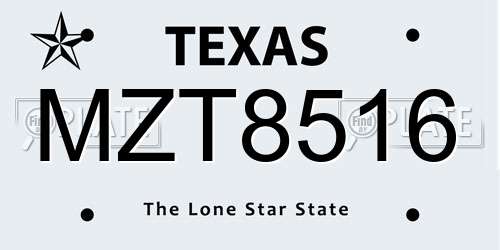MZT8516 Texas License Plate