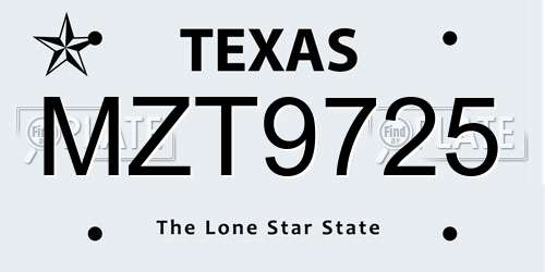 MZT9725 Texas License Plate