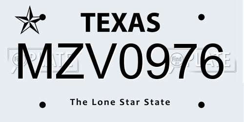MZV0976 Texas License Plate