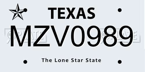 MZV0989 Texas License Plate