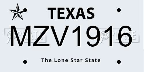 MZV1916 Texas License Plate