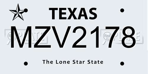 MZV2178 Texas License Plate