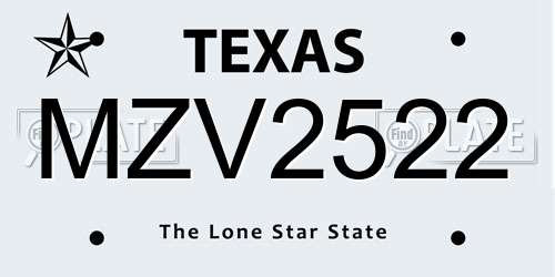 MZV2522 Texas License Plate