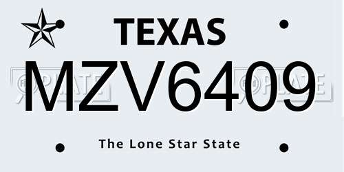 MZV6409 Texas License Plate