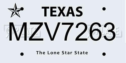 MZV7263 Texas License Plate