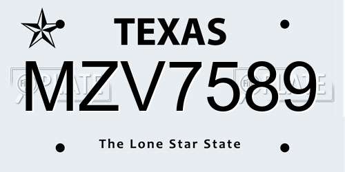 MZV7589 Texas License Plate