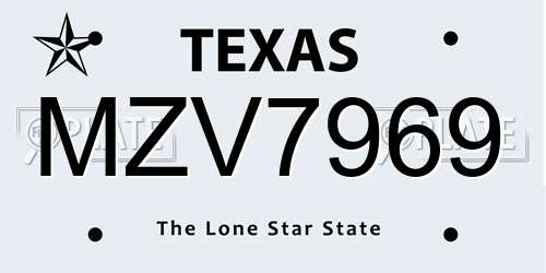 MZV7969 Texas License Plate