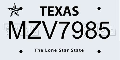 MZV7985 Texas License Plate
