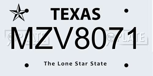 MZV8071 Texas License Plate