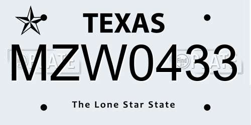 MZW0433 Texas License Plate