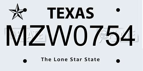 MZW0754 Texas License Plate