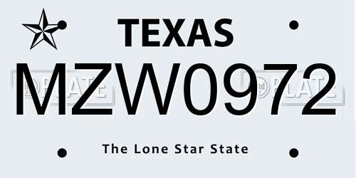 MZW0972 Texas License Plate