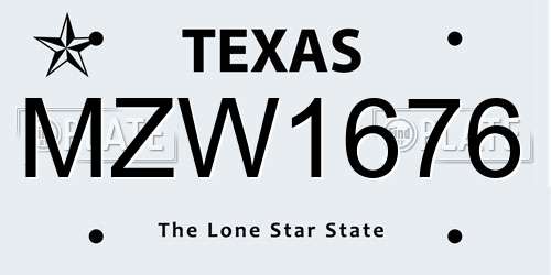 MZW1676 Texas License Plate
