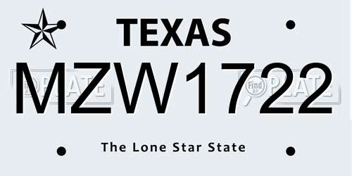 MZW1722 Texas License Plate