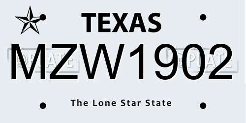 MZW1902 Texas License Plate