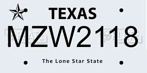 MZW2118 Texas License Plate