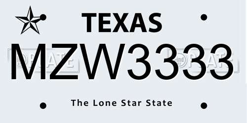 MZW3333 Texas License Plate